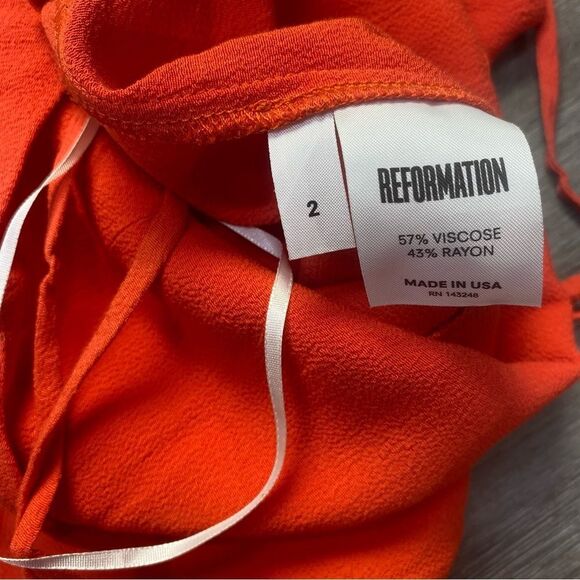 Reformation Red Ruffle Hem Slip Dress | Spaghetti Strap Midi | Size 2 - Picture 8 of 8